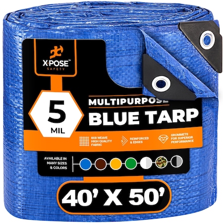 Xpose Safety Tarp, 40 ft x 50 ft, 5 mil, Blue, Polyethylene BT-4050-X